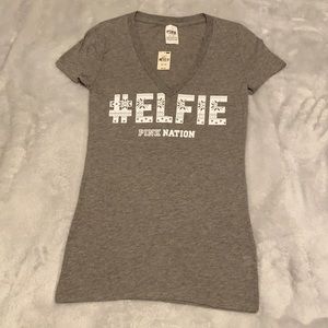 Women’s VS Pink v-neck T-shirt..Christmas themed, NWT, size XS.